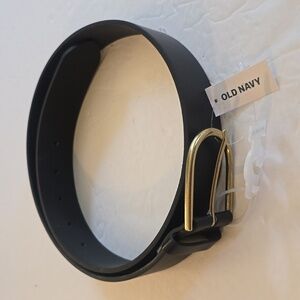 Old Navy Black Belt with Gold Buckle Neutral Minimalist Sz.M/L